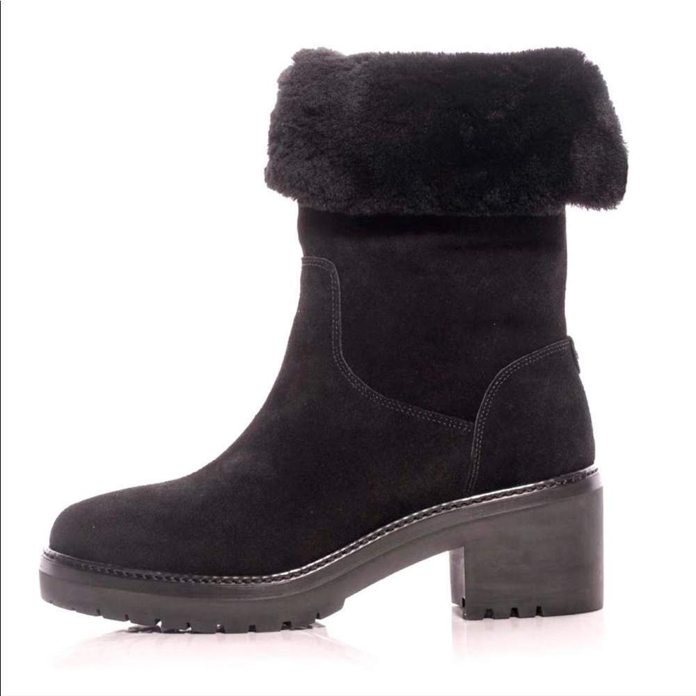 MICHAEL KORS WHITAKER BLACK SUEDE SHEEP FUR MID BOOT